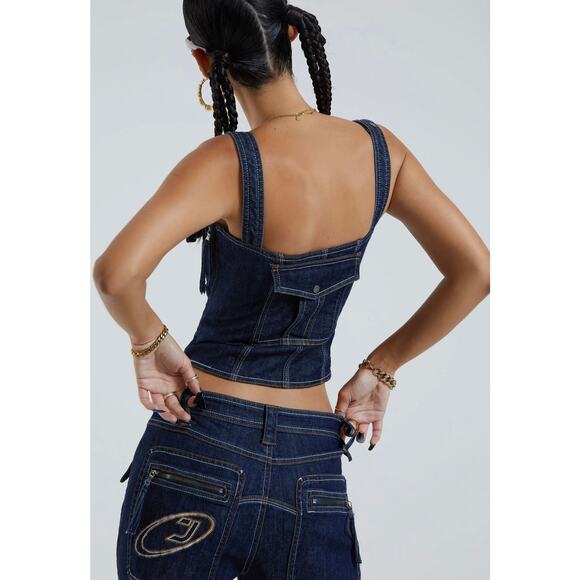 NWOT Jaded London Denim Corset Top Lace-Up Utility Pocket Y2K Jean Bustier US 6 - Picture 8 of 16